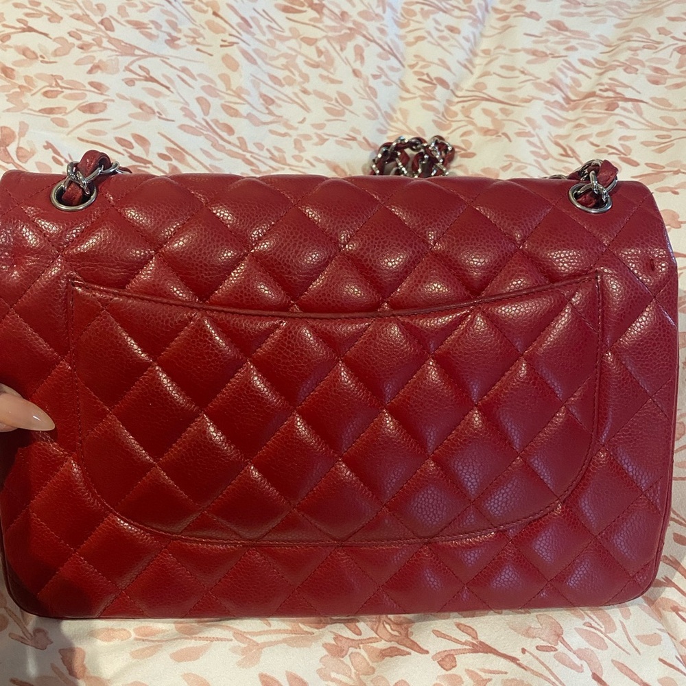 🔥🔥FLASH SALE🔥🔥💯 Authentic Chanel Jumbo Caviar Red Quilted Leather Bag - Picture 13 of 14